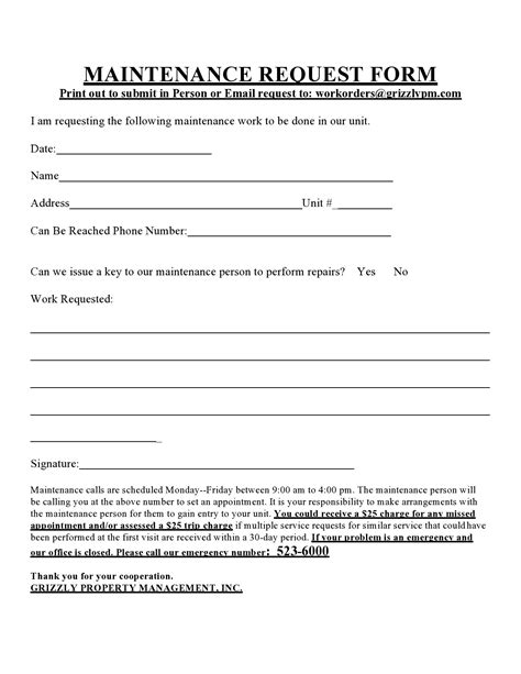 Fillable Maintenance Request Form Printable Forms Free Online