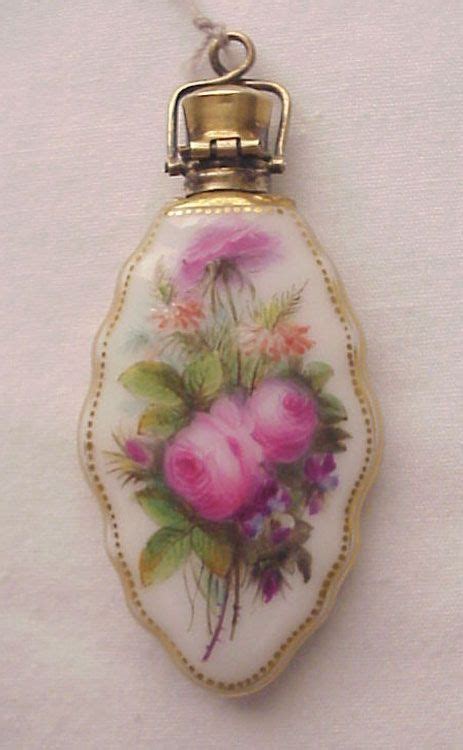 Lovely Hand Painted Floral Porcelain Chatelaine Scent Bottle Circa
