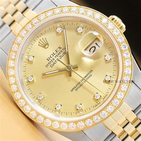 Rolex Mens Datejust 16233 Factory Diamond Dial Two Tone Watch 160 Ct