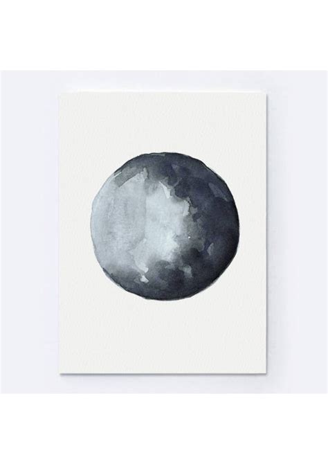 Waxing Gibbous Moon Print Lunar Watercolor Painting Navy Etsy