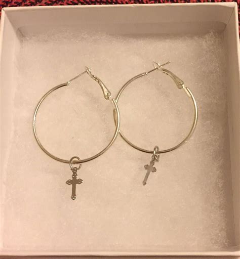 Silvertone Hoop Earrings With Cross Dangle By Freedomjewerlybynell On