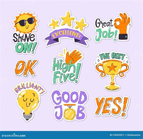 Cute Reward Sticker Collection For Kids Stock Vector Illustration Of