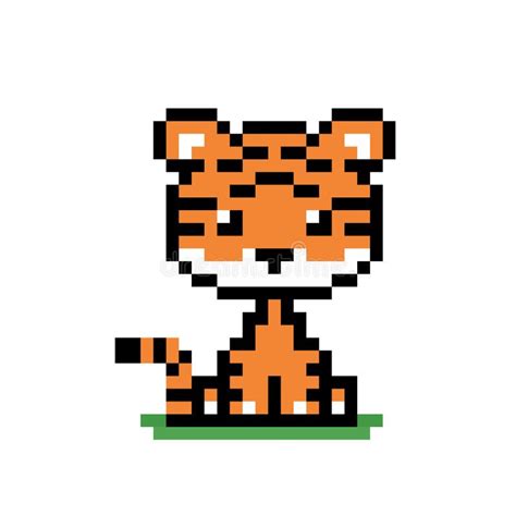 Pixel Tiger On Dark Background Cute Tigers In Funny Suits New Year