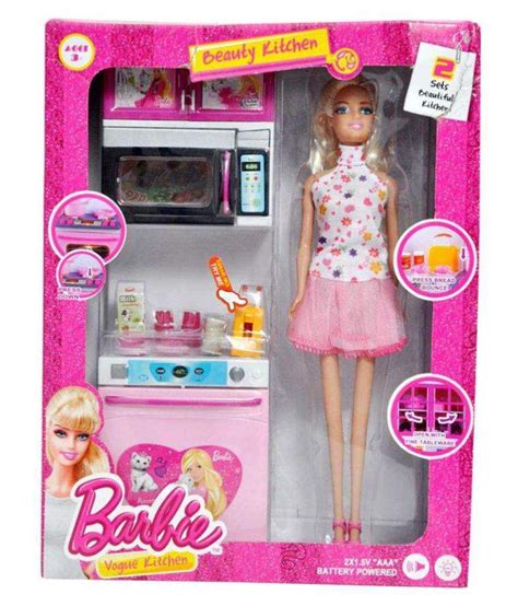 Real Deal Pink Barbie Kitchen Set With Doll Buy Real Deal Pink Barbie