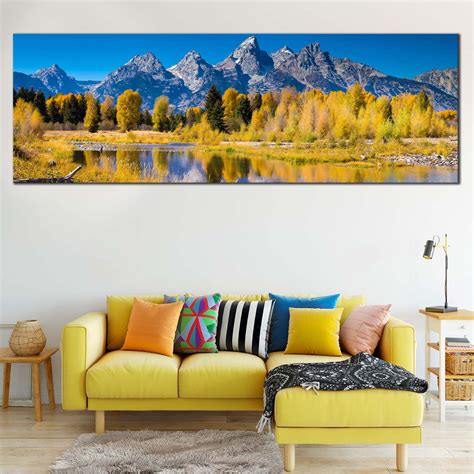 Grand Teton Canvas Print Golden Aspen Trees Panoramic Canvas Wall Art