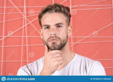 Masculinity Concept Man With Bristle On Thoughtful Face Pink