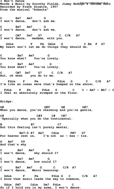 Song Lyrics With Guitar Chords For I Won T Dance Frank Sinatra