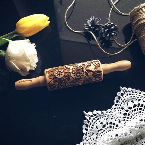 Flowers Rolling Pin Embossing Rolling Pin Engraved Rolling Etsy