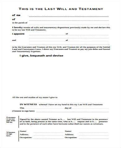 However, the document must disclose the intention of the testator in making dispositions of his or her property to come into. FREE 6+ Sample Last Will and Testament Forms in PDF | MS Word