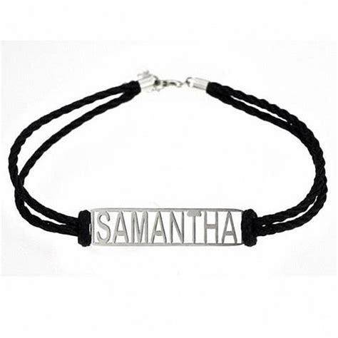 A cord of three strands is not quickly broken. Nameplate Bracelet in Stainless Steel with Black Braided ...