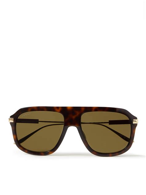 Gucci Aviator Style Acetate And Gold Tone Sunglasses Tortoiseshell Editorialist