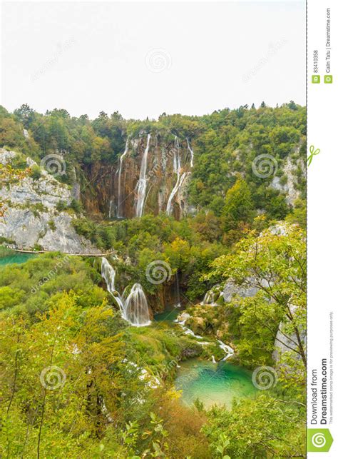 Blue Green Crystal Clear Lakes In Plitvice Croatia On A Bright Sunny