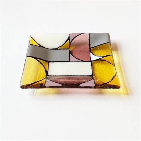 Fused Glass Dish Mid Century Modern Vintage Style Plate Etsy