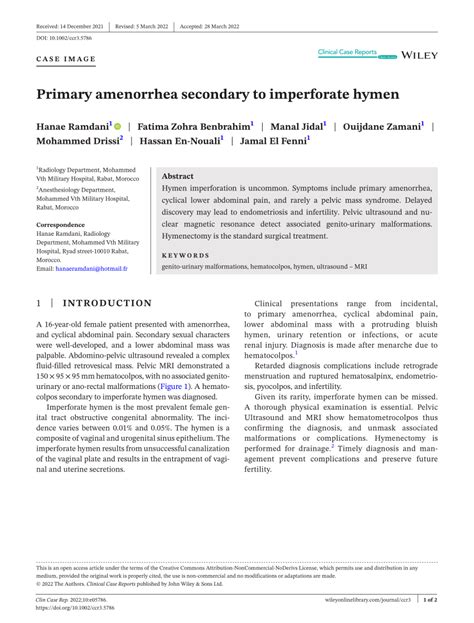 Pdf Primary Amenorrhea Secondary To Imperforate Hymen