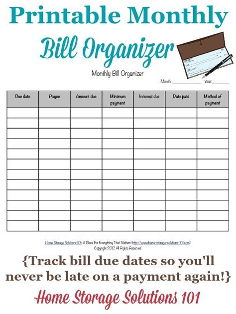 Create a high quality document online now! Printable Monthly Bill Organizer To Make Sure You Pay ...