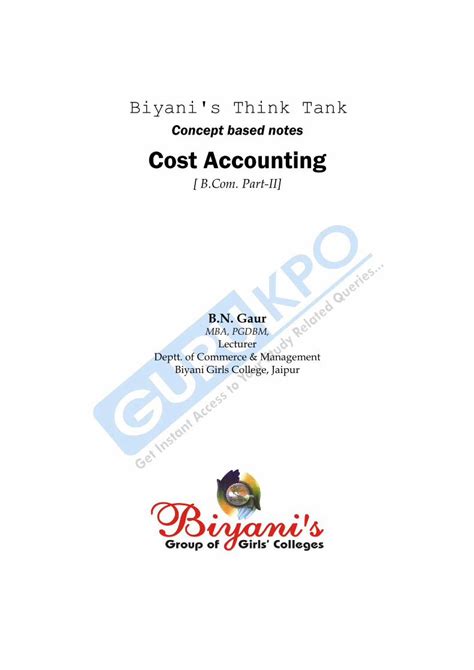 Pdf Concept Based Notes Cost Accounting · And Absorption Of Overheads