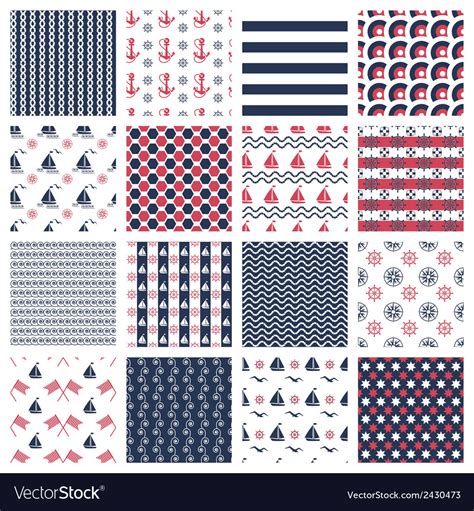 Nautical Or Marine Seamless Patterns Royalty Free Vector