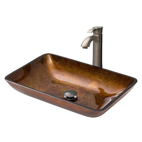 Shop Vigo Brown And Brushed Nickel Glass Vessel Bathroom Sink With
