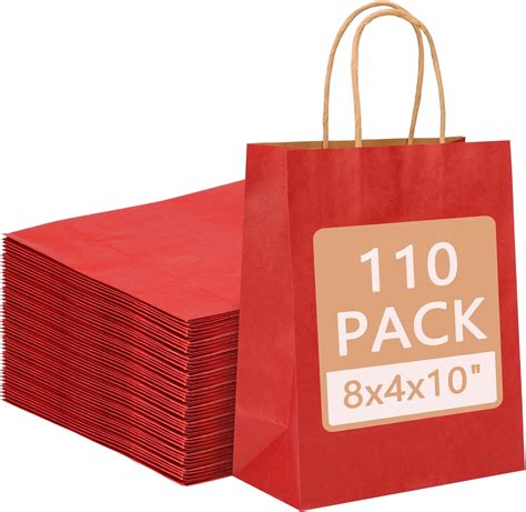 Moretoes 110pcs Red Paper Bags With Handles 8x4x10 Inch