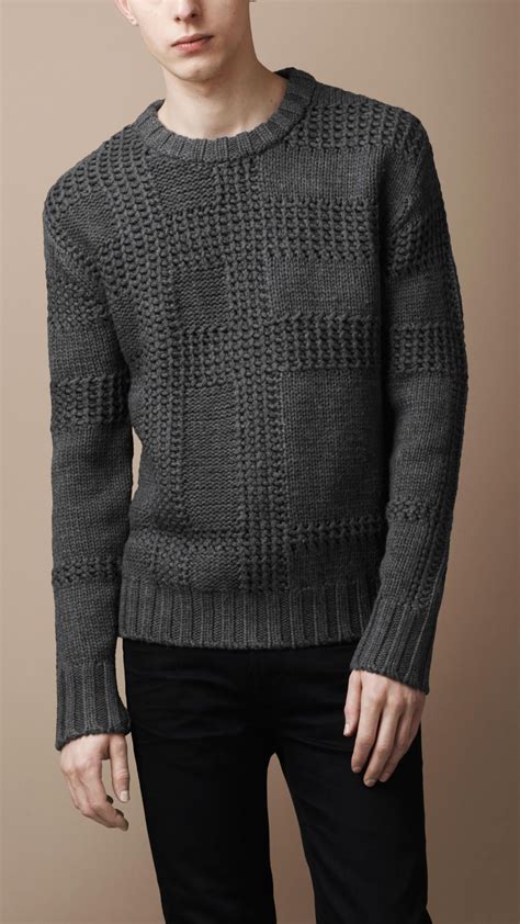 Textured Check Merino Sweater Burberry Mens Knit Sweater Merino