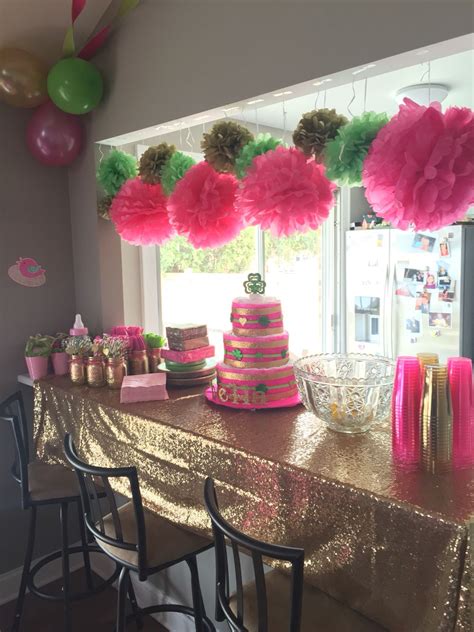 Baby Shower Decor Bright Pink Lime Green And Gold Pink Baby Shower