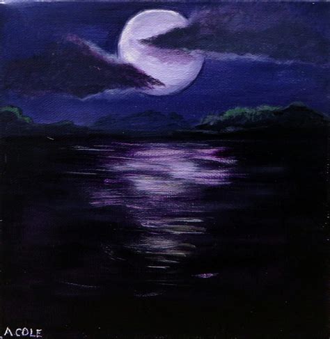 Acrylic Moon Over Water Painting Rokok Entek