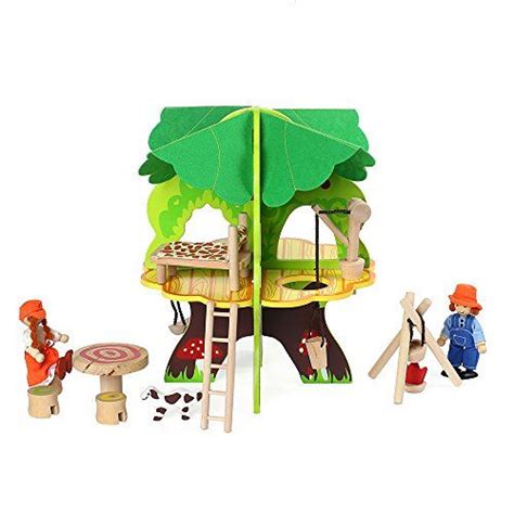 Deluxe Wooden Treehouse Playset Tree House With 2 Dolls F
