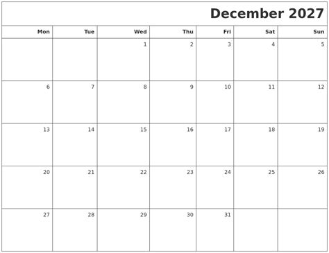 December 2027 Printable Blank Calendar