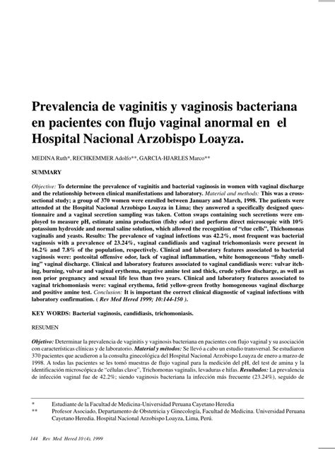 Pdf Prevalencia De Vaginitis Y Vaginosis Bacteriana En Pacientes Con