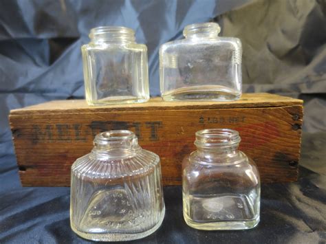 4 Vintage Glass Ink Bottles Old Ink Bottles Group Clear Glass Parkers