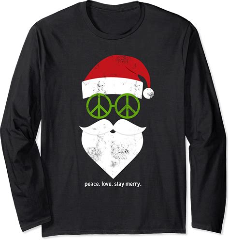 Hippie Santa Groovy Peace Sign Funny Christmas T Shirt Long Sleeve T Shirt Clothing