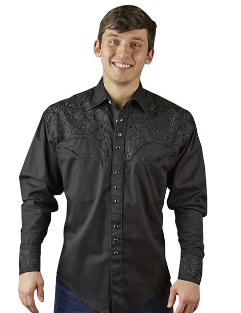 Rockmount Black Vintage Tooling Embroidered Western Shirt