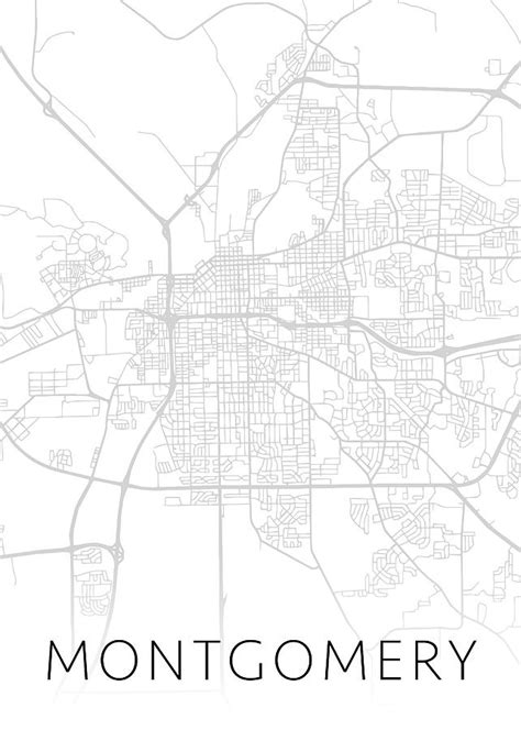 Montgomery Alabama City Map Black And White Street Series