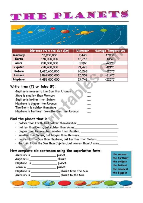 The Planets Esl Worksheet By Tutu4