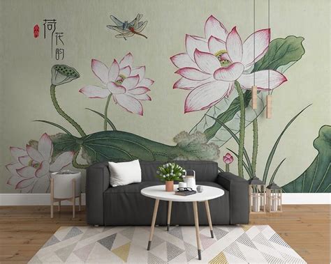 Beibehang Custom Wallpaper Modern Small Fresh Lotus Flower Hand Painted