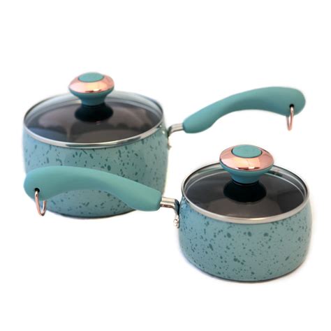 Paula deen signature nonstick cookware pots and pans set, 15 piece, aqua speckle. Paula Deen Signature Porcelain Robin's Egg Blue Saucepan ...