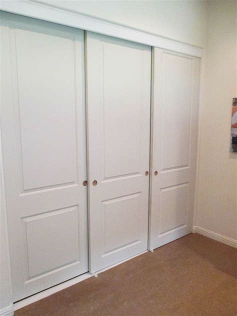 Also, standard wood closet doors are 1 3/8 inches thick and three stacked like that might be to thick. 3-panel, 3-track Molded Panel Closet Doors are a popular ...