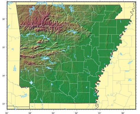 Physical Map Of Arkansas Ar