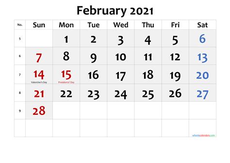 Free Printable February 2021 Calendar With Holidays