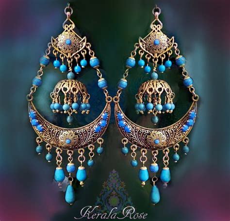 Exotic Turquoise Gemstone Gypsy Chandelier Earrings By Kerala