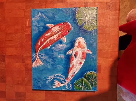 Pintura de peces sobre lienzo pintura de peces natación de Etsy México