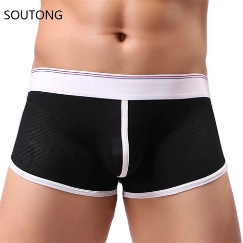 Soutong Sexy Men Fashion New Bulge Pouch Convex U Breathable Low Waist Solid Underwear Boxers