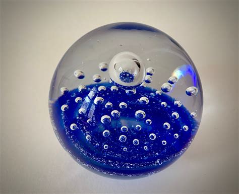 Large Hand Blown Blue Bubble Glass Paperweight Mini Galaxy Etsy