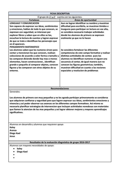 Ejemplos De Fichas Descriptivas De Alumnos Ficha Descriptiva Del Alumno