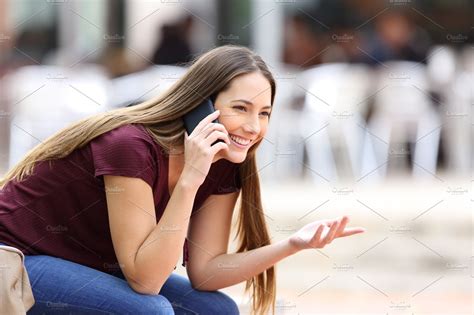 Girl Calling On Mobile Phone Technology Stock Photos ~ Creative Market