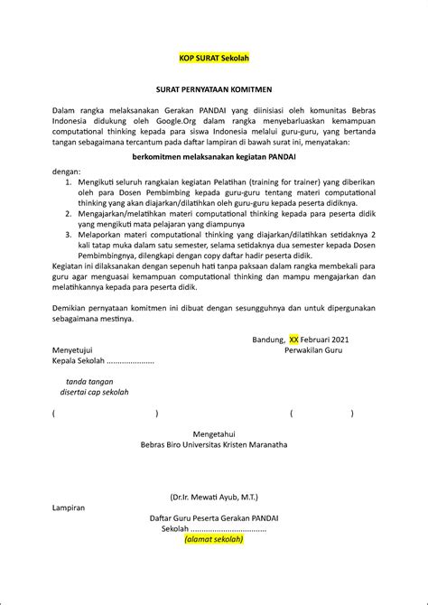 Contoh Surat Perjanjian Komitmen Surat Permohonan Desain Contoh