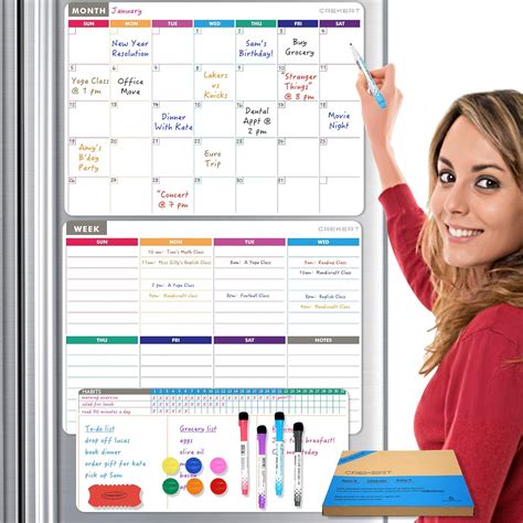 Buy Crekert Dry Erase Calendar Whiteboard 4in1 Magnetic Calendars For