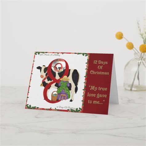 12 Days Of Christmas Eight Maids A Milking Holiday Card Zazzle