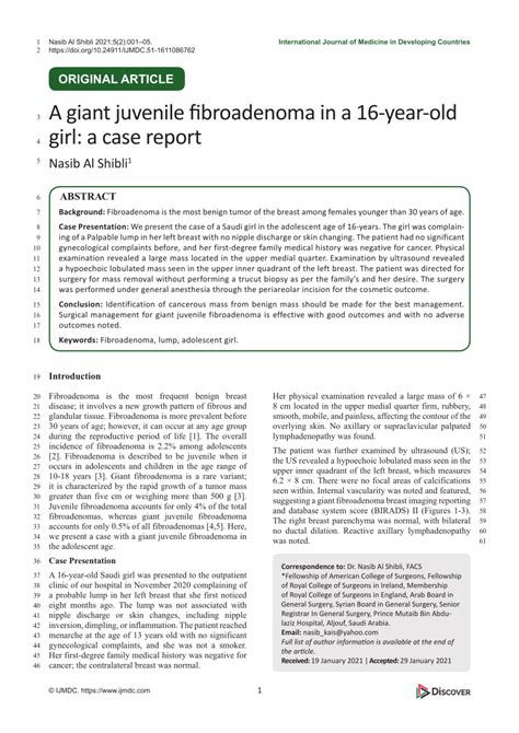 Pdf A Giant Juvenile Fibroadenoma In A 16 Years Old Girl A Case Report