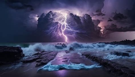 Premium Photo Sea Storms White Clouds Wind Waves Thunder And Lightning